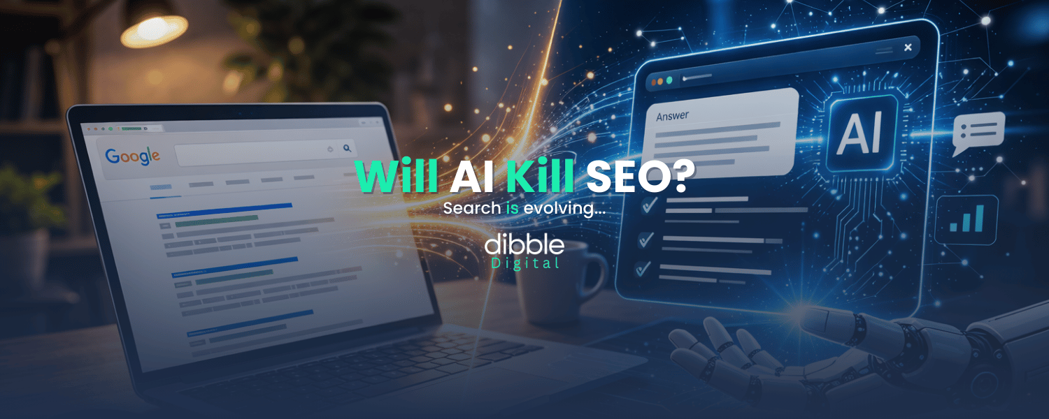 Traditional Google SERP on computer screen vs AI Generated Answer | Will AI Kill SEO